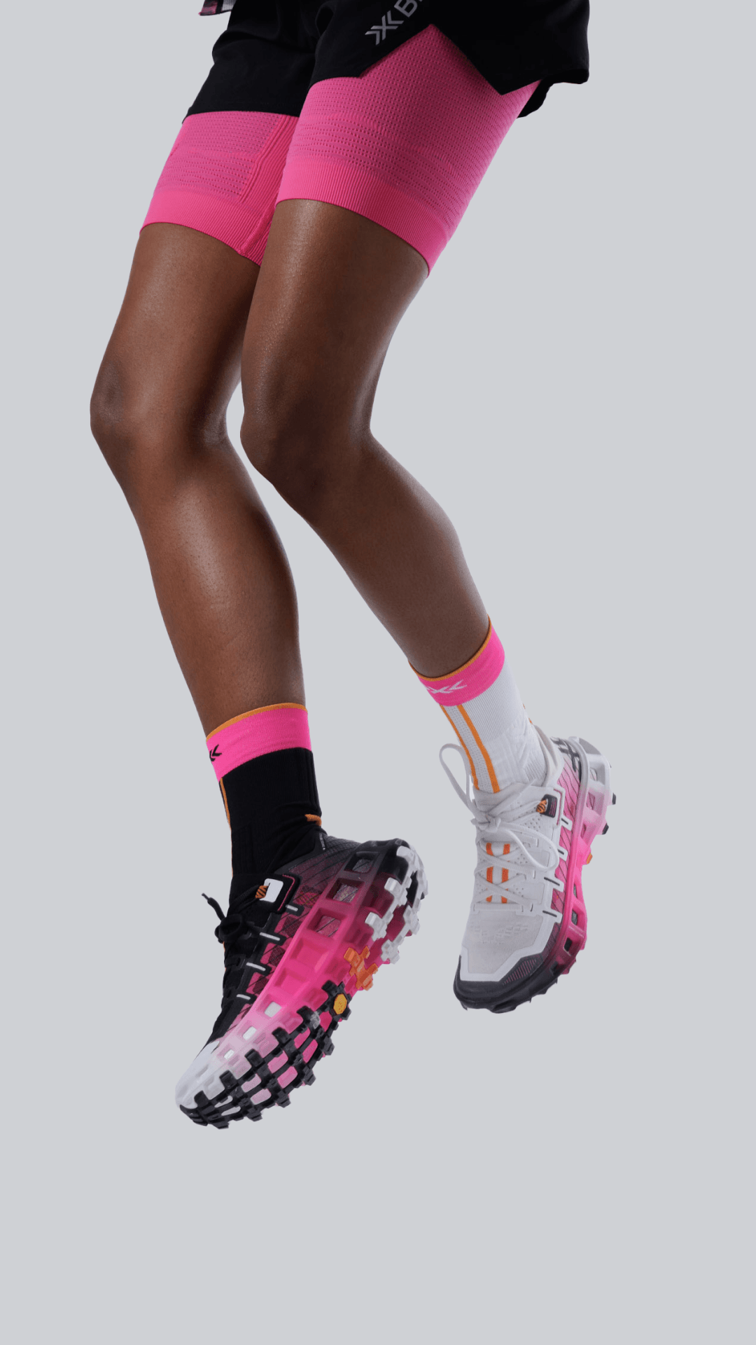 Terraskin shoes worn by model floating in the air side view